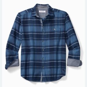 Tommy Bahama Canyon Beach Blue Plaid Flannel Shirt Size Large